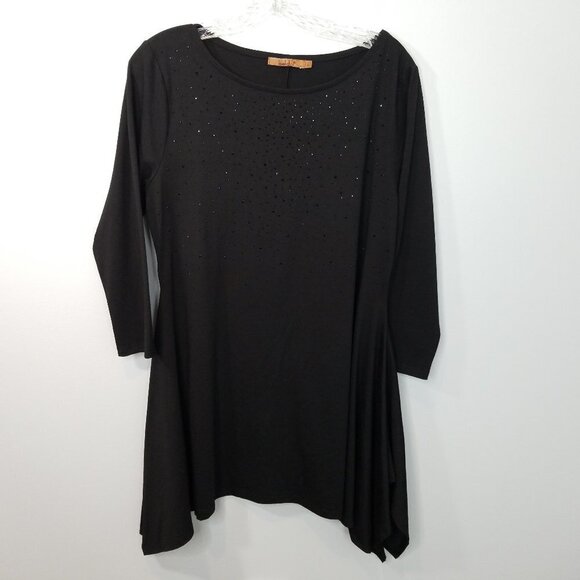 Belldini Sharkbite Beaded Black Tunic Large - Picture 1 of 9